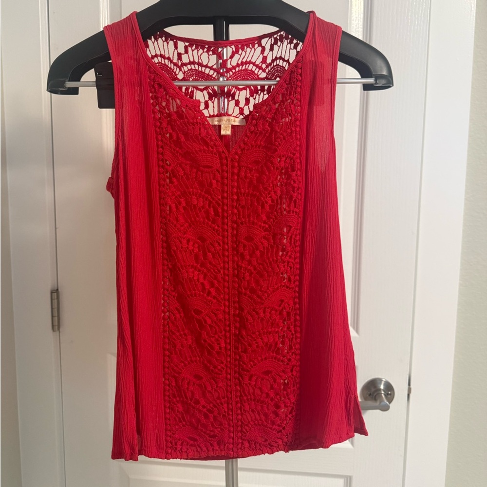 Skies Are Blue Red Lace Sleeveless Blouse
